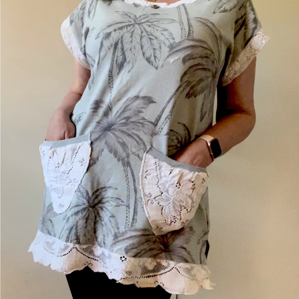 Upcycled Tunic Top Vintage Lace Shabby Chic Romantic Prairie Cottage Core Hawaii